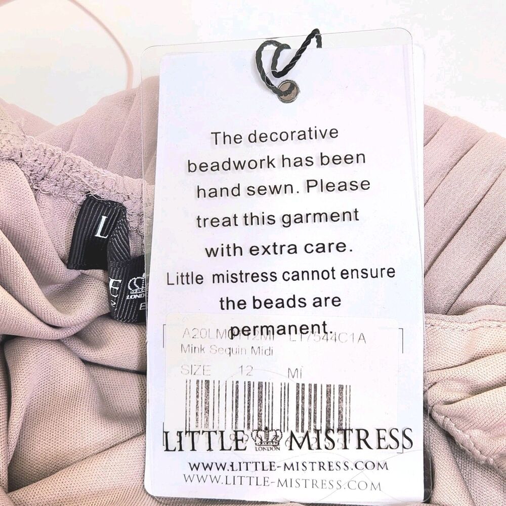 Little Mistress Pink Sequin Wrap Pleated Midi Dress Strappy Back US 8 Balletcore - Picture 9 of 12